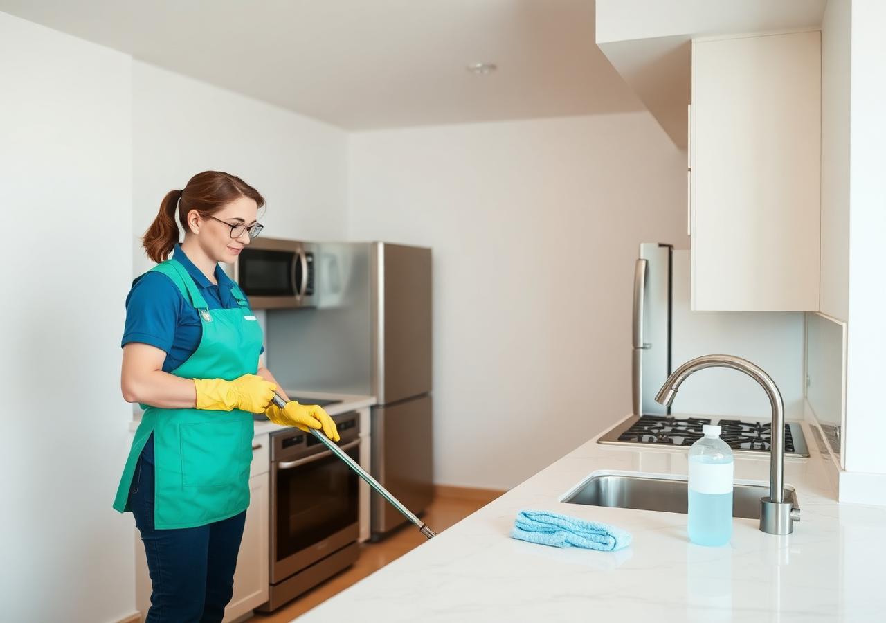 Professional cleaner performing apartment turnover service